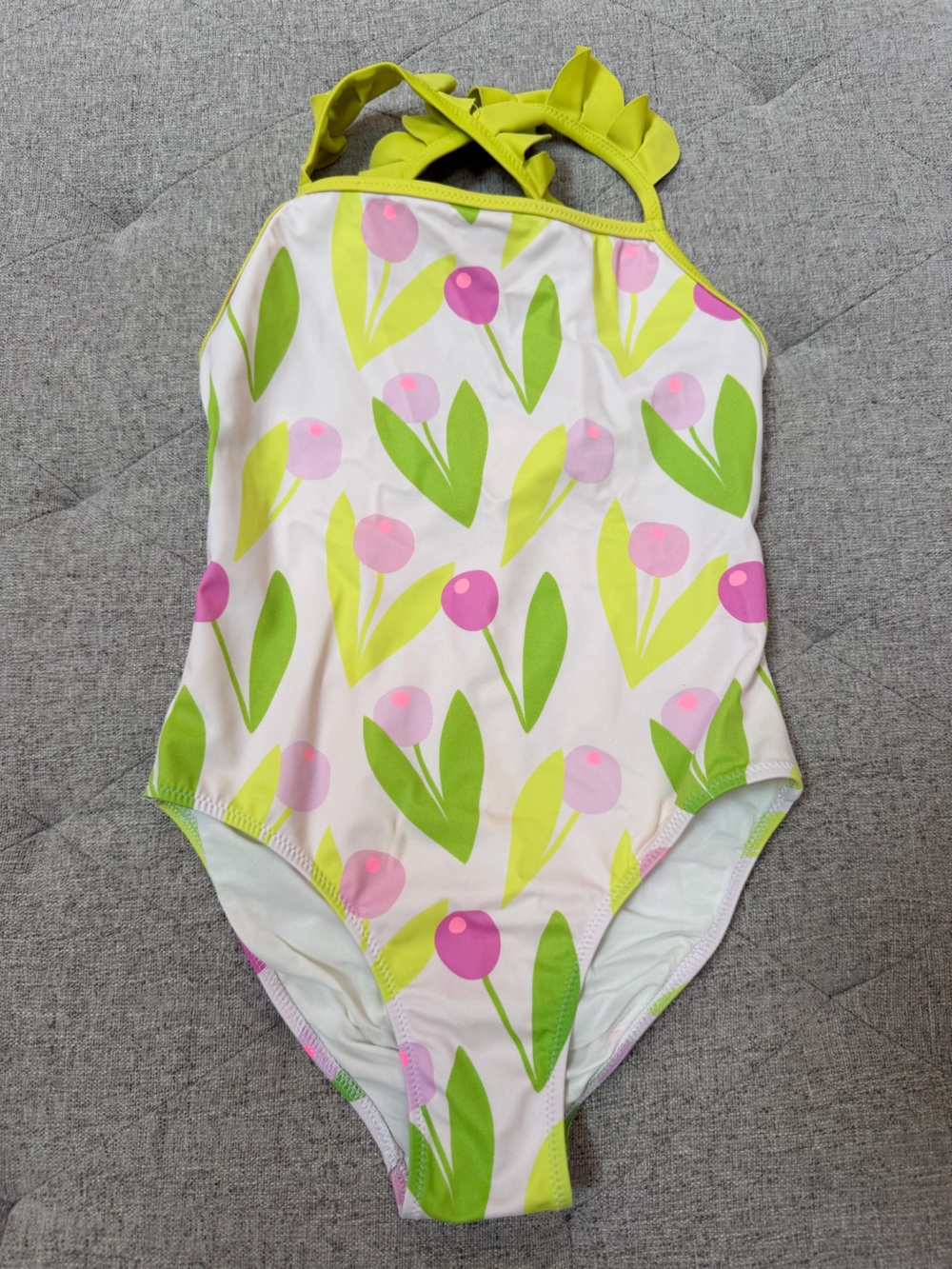 EUC JACADI GIRLS FLORAL SWIMSUIT BATHING SUIT SIZE 8 pink and green